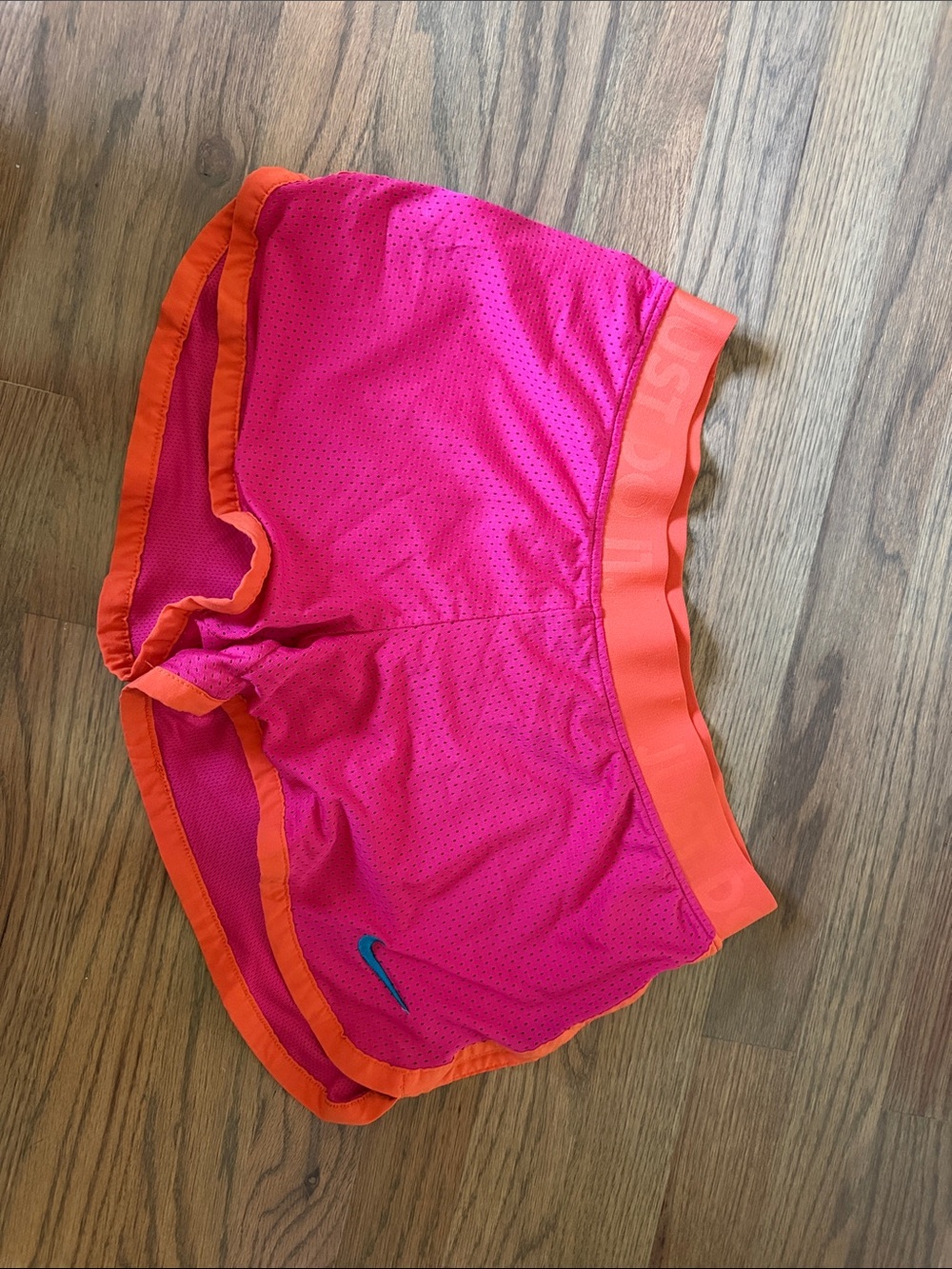 Nike Women's Hot Pink Athletic Shorts with Orange Trim